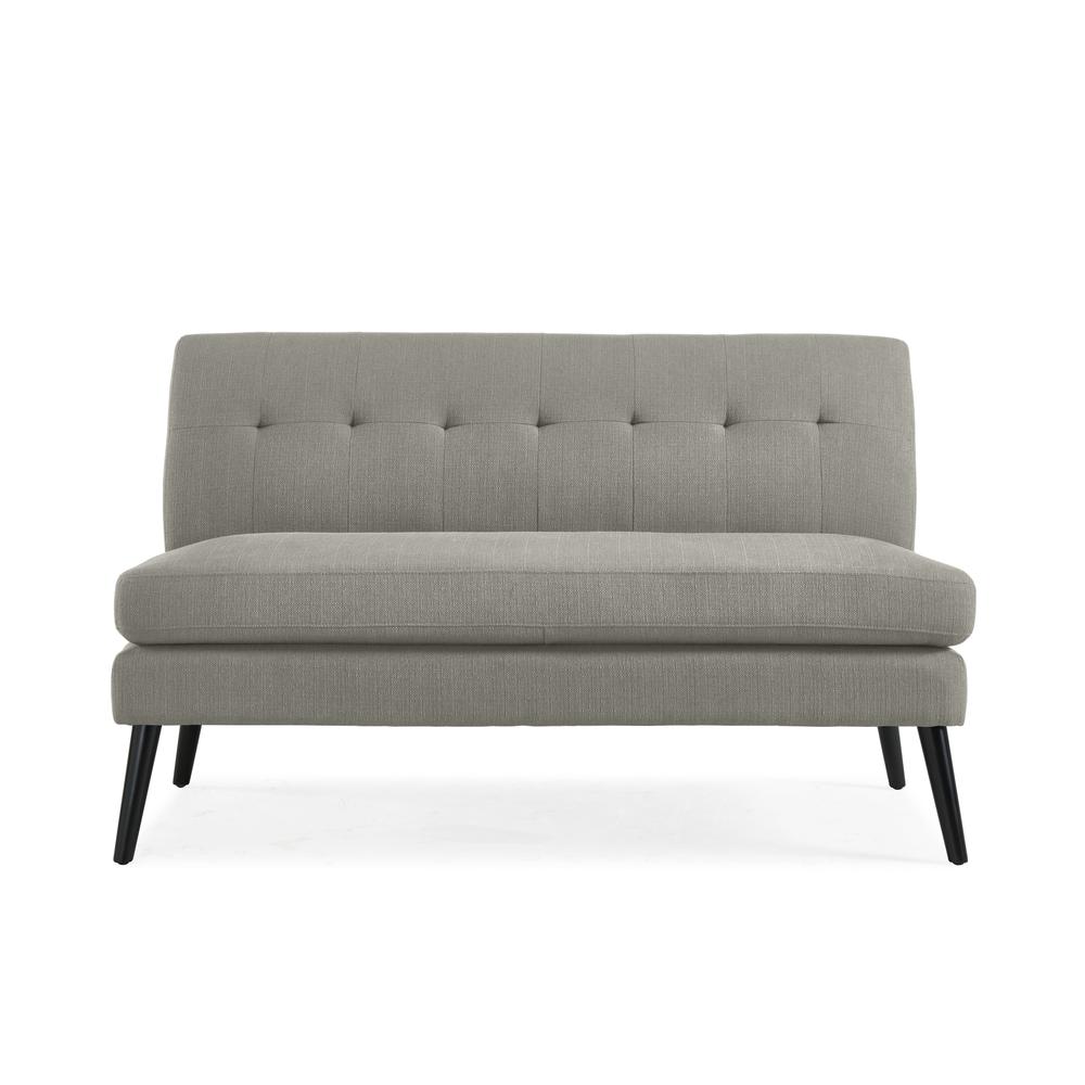Armless Loveseat in Dove Grey Linen with Espresso Legs. Picture 2