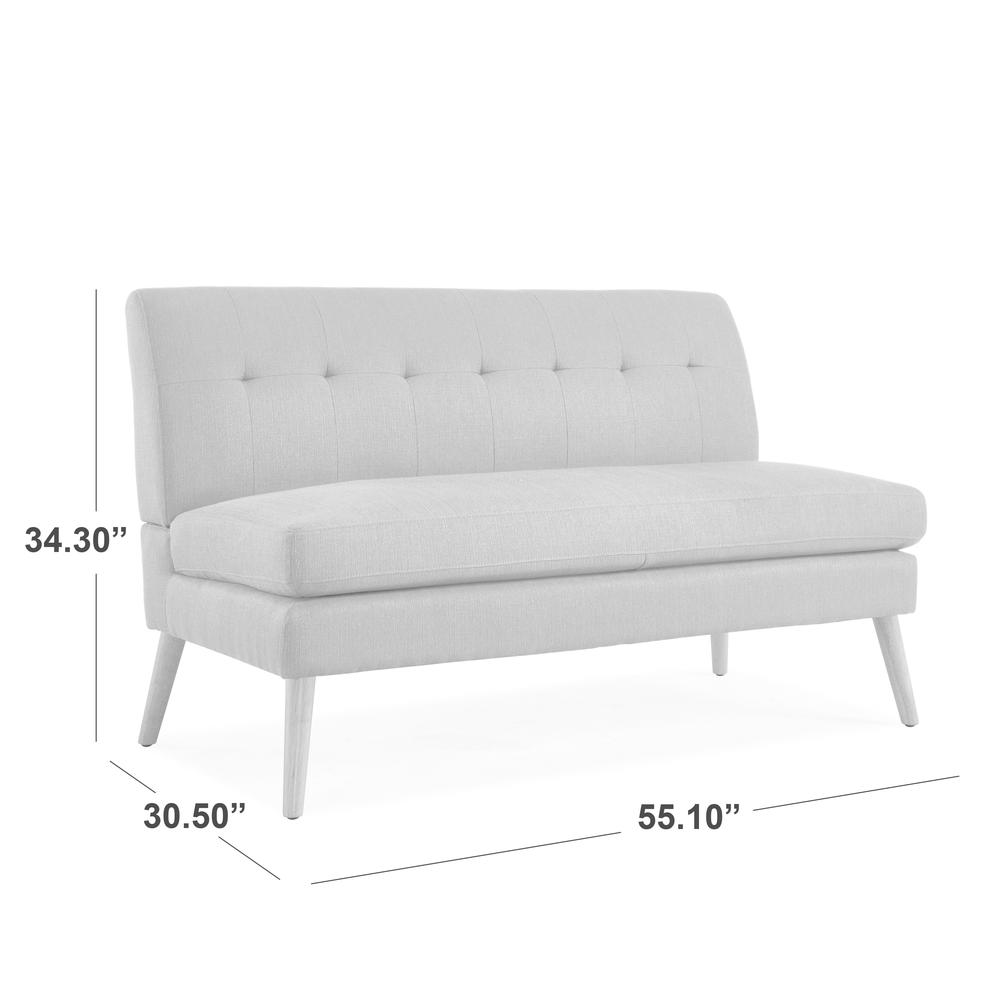 Armless Loveseat in Mustard Yellow Linen with Natural Legs. Picture 8