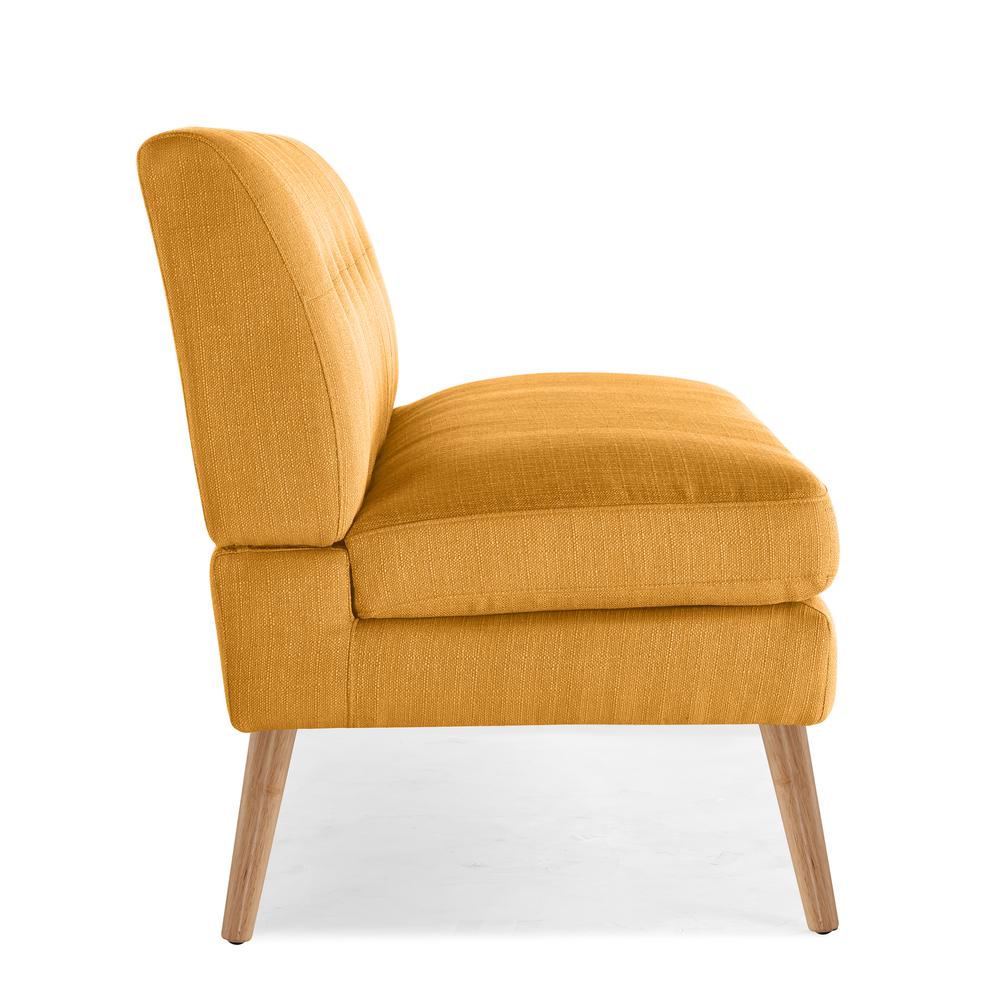 Armless Loveseat in Mustard Yellow Linen with Natural Legs. Picture 5