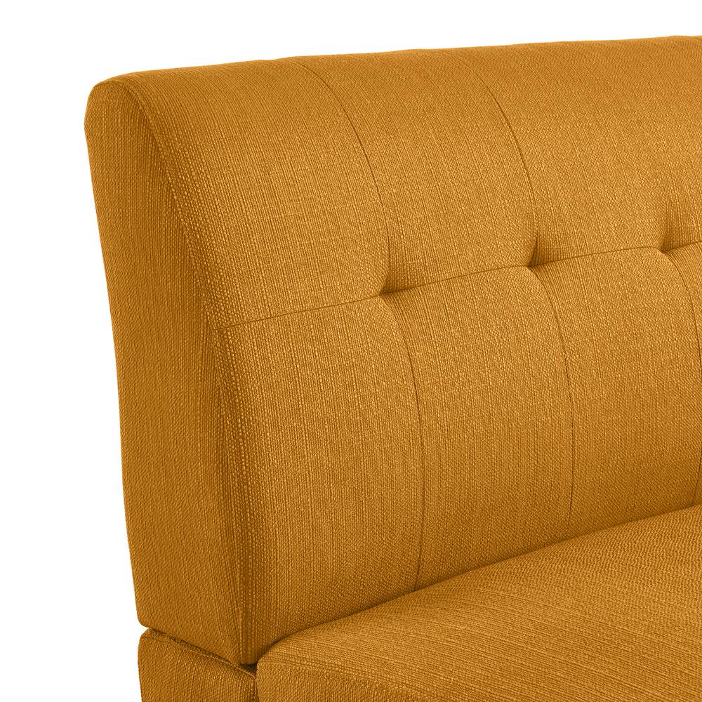Armless Loveseat in Mustard Yellow Linen with Natural Legs. Picture 6