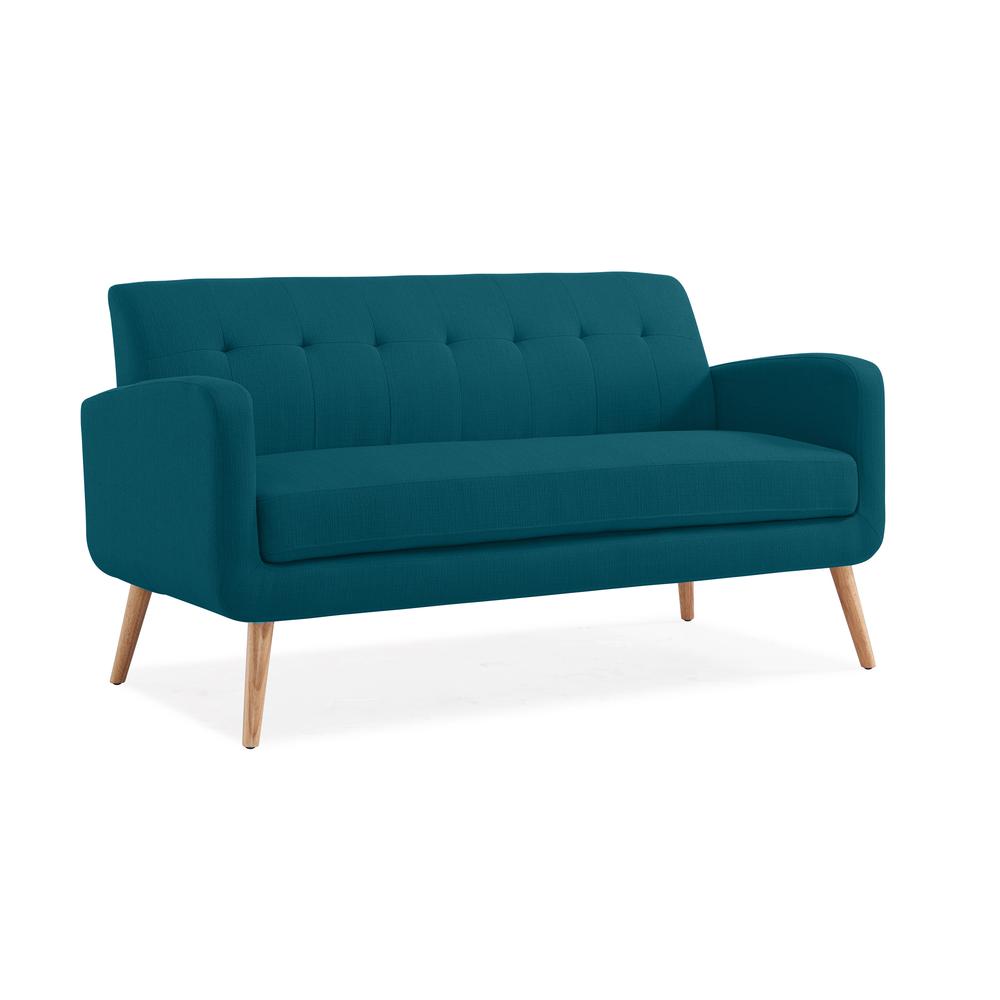 Sofa in Peacock Blue Linen with Natural Legs. Picture 1