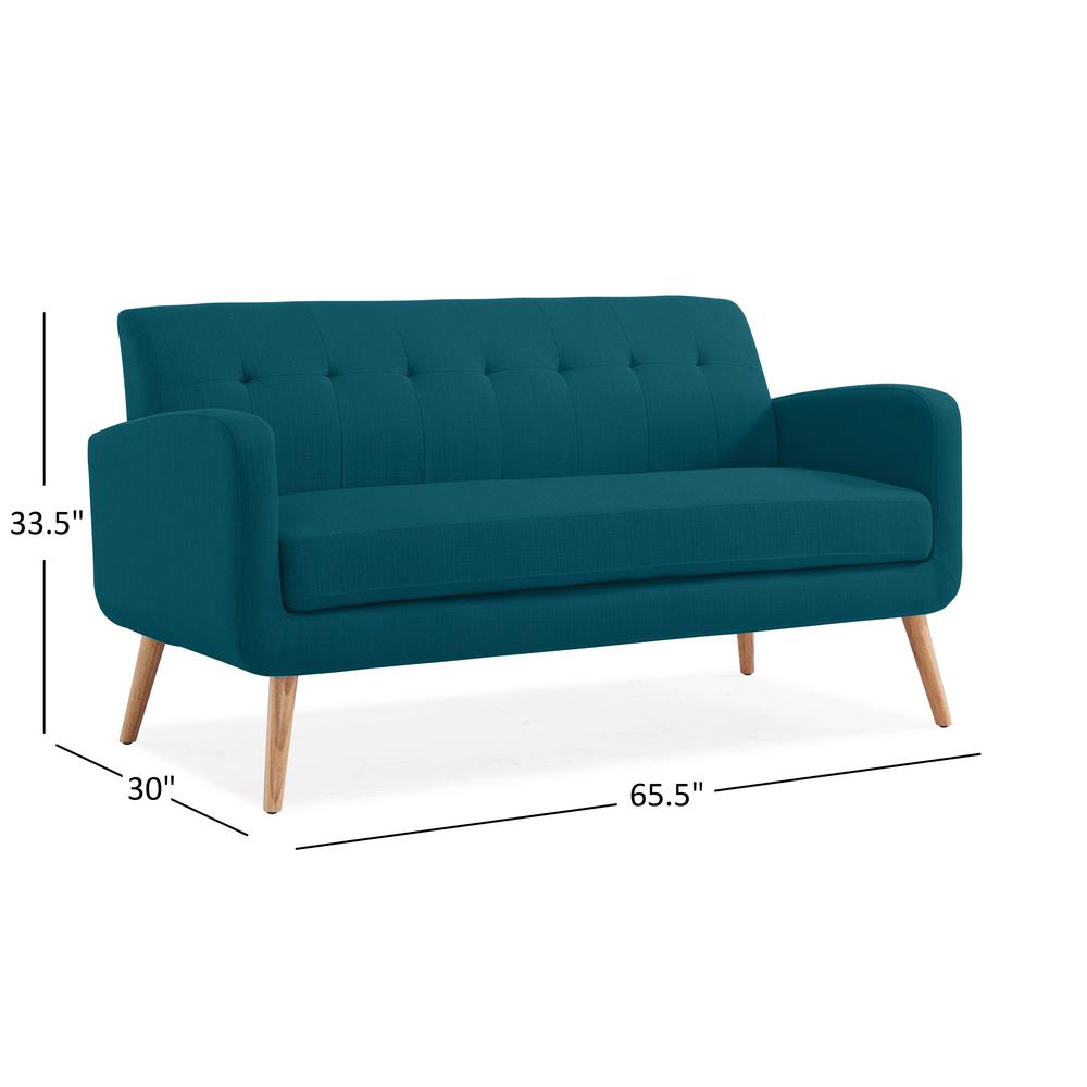 Sofa in Peacock Blue Linen with Natural Legs. Picture 9