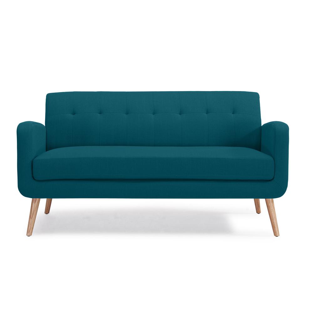 Sofa in Peacock Blue Linen with Natural Legs. Picture 2