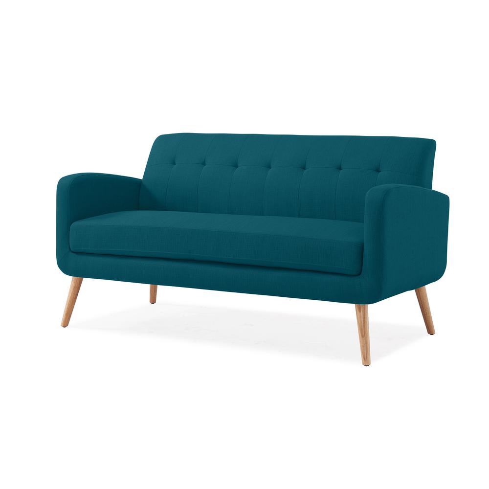 Sofa in Peacock Blue Linen with Natural Legs. Picture 3