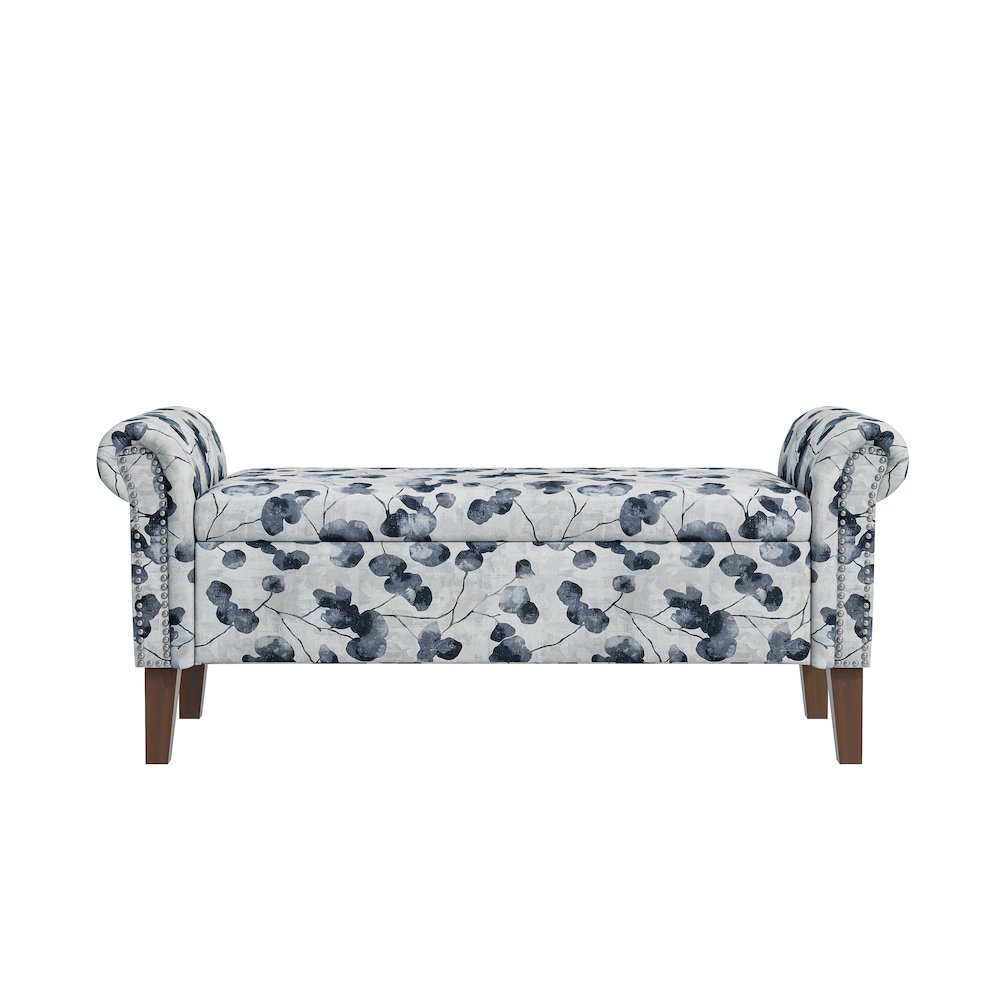 Rolled Arm Storage Ottoman in Black Floral Bonsai. Picture 2