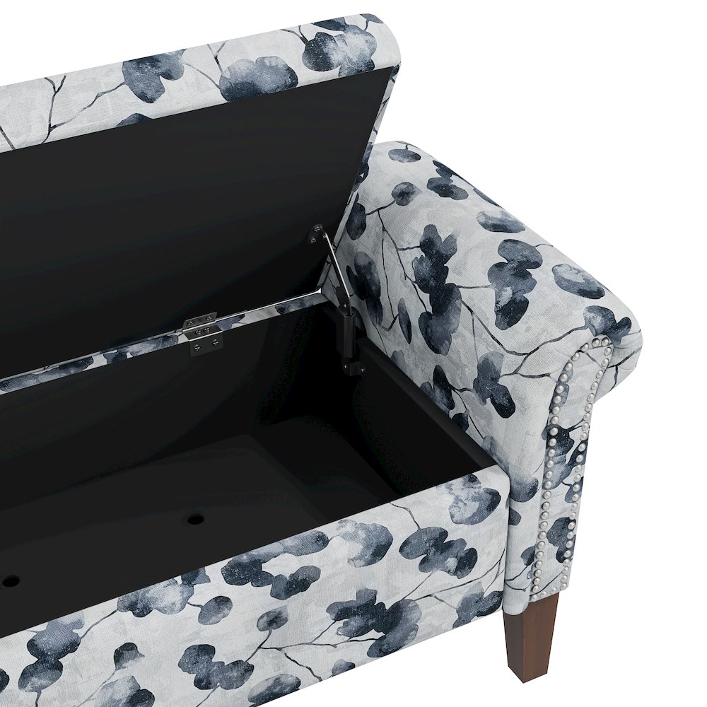 Rolled Arm Storage Ottoman in Black Floral Bonsai. Picture 5