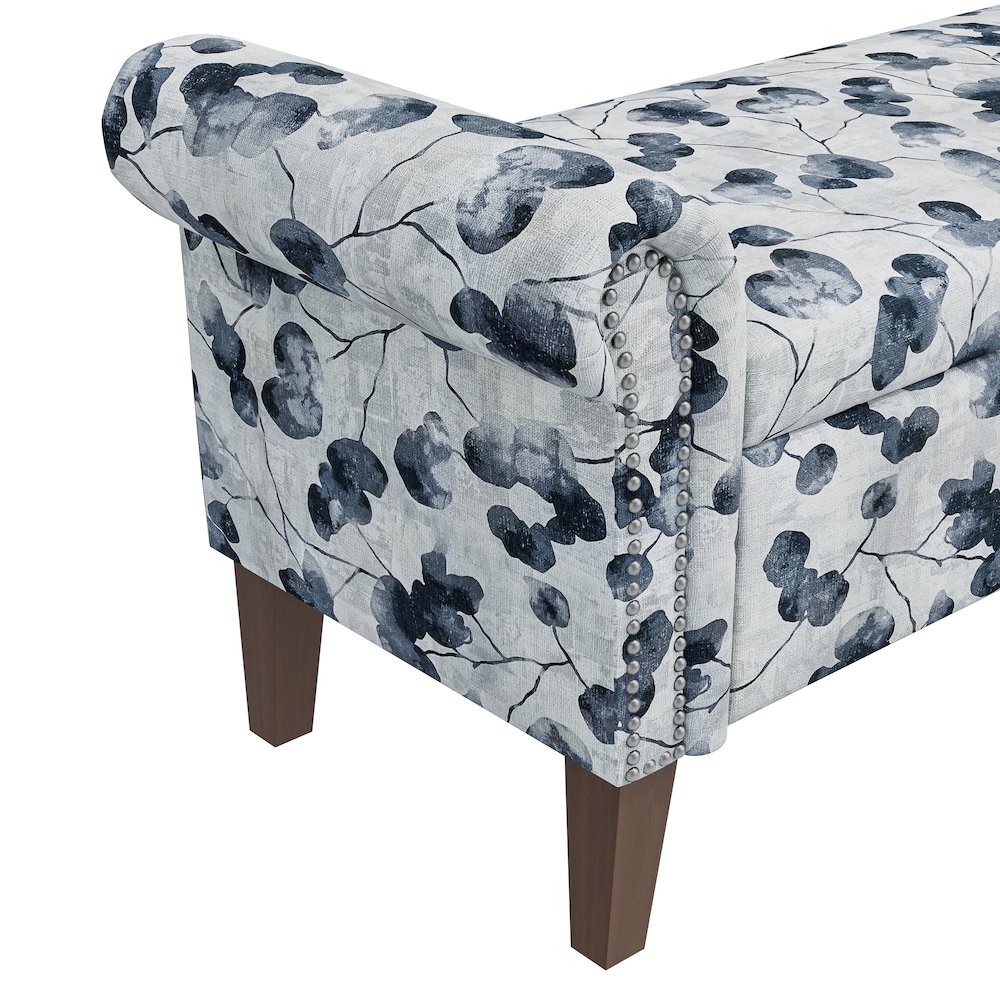 Rolled Arm Storage Ottoman in Black Floral Bonsai. Picture 6