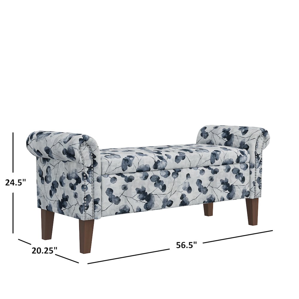 Rolled Arm Storage Ottoman in Black Floral Bonsai. Picture 7