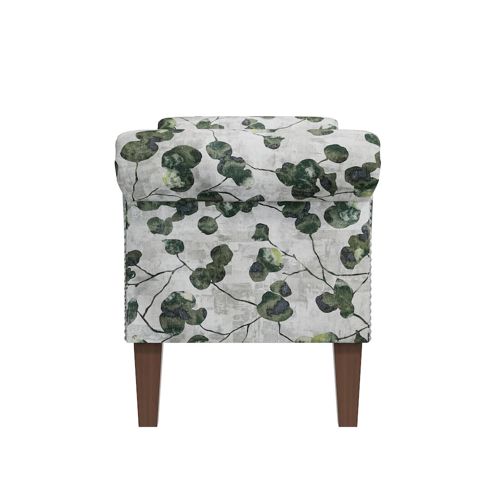Rolled Arm Storage Ottoman in Green Floral Bonsai. Picture 3
