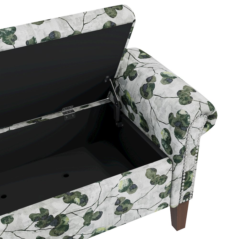 Rolled Arm Storage Ottoman in Green Floral Bonsai. Picture 5