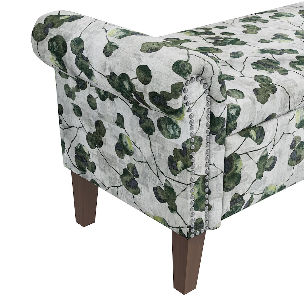 Rolled Arm Storage Ottoman in Green Floral Bonsai. Picture 6