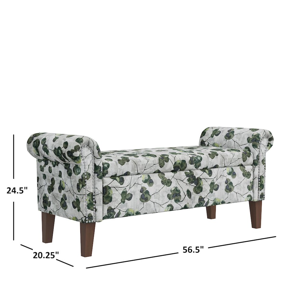 Rolled Arm Storage Ottoman in Green Floral Bonsai. Picture 7