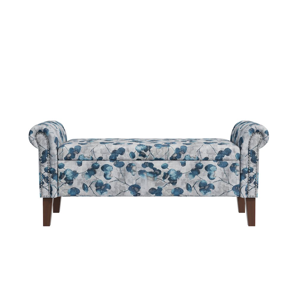 Rolled Arm Storage Ottoman in Blue Floral Bonsai. Picture 2