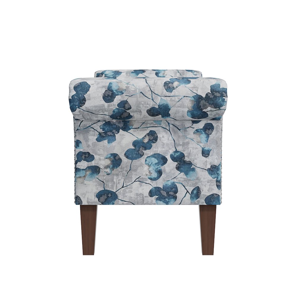 Rolled Arm Storage Ottoman in Blue Floral Bonsai. Picture 3