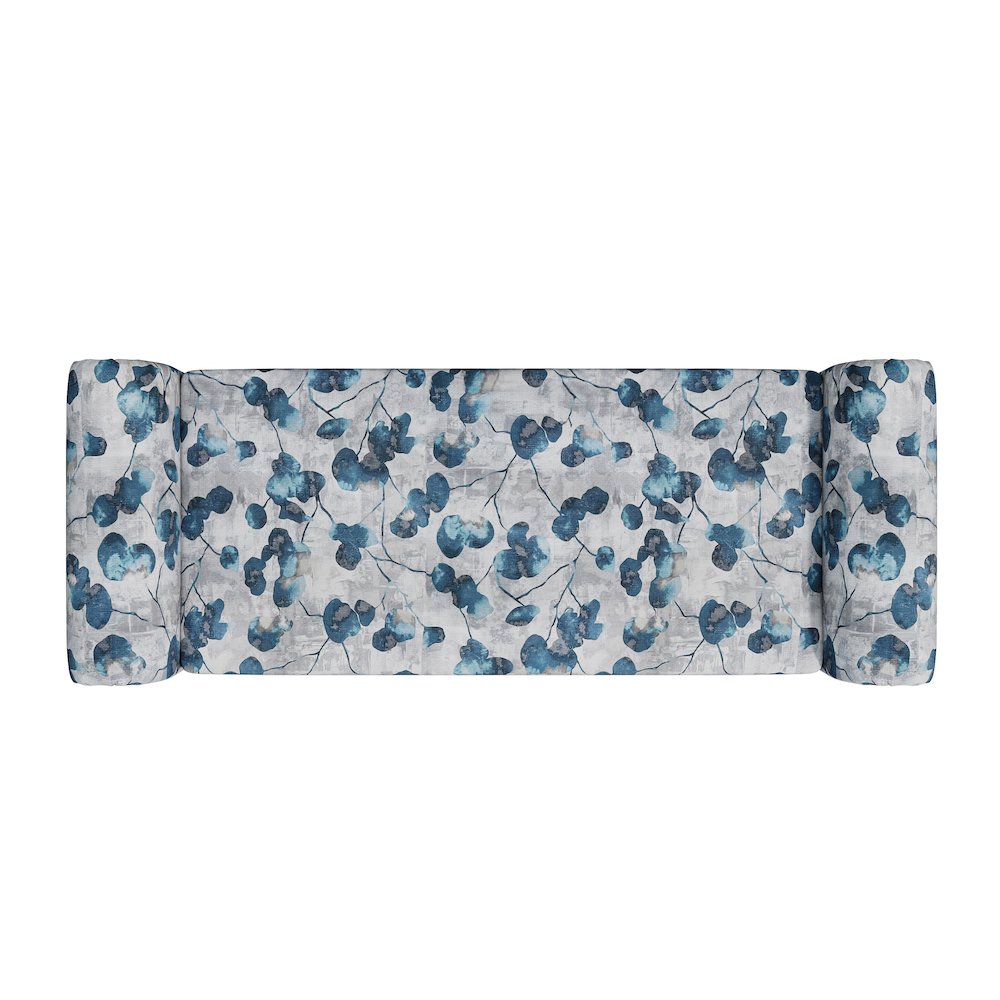 Rolled Arm Storage Ottoman in Blue Floral Bonsai. Picture 4
