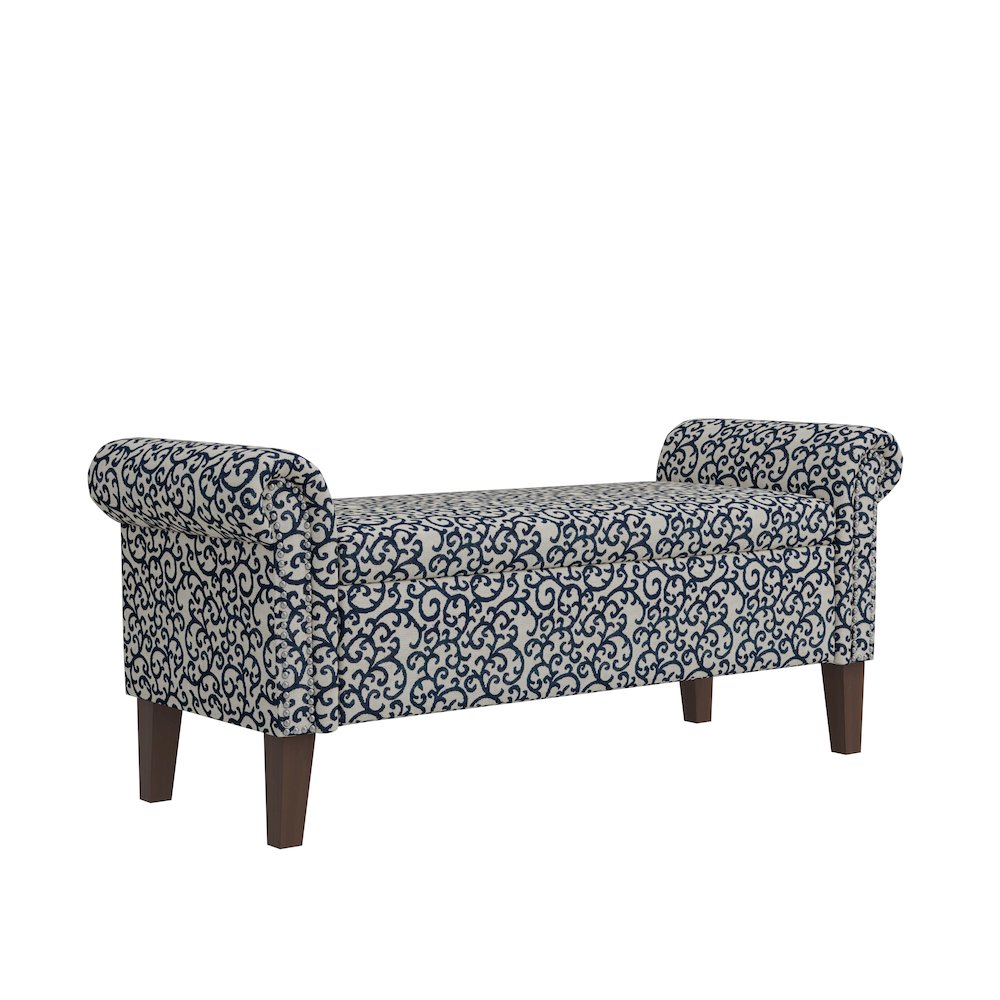 Rolled Arm Storage Ottoman in Black Curly Vine. Picture 2