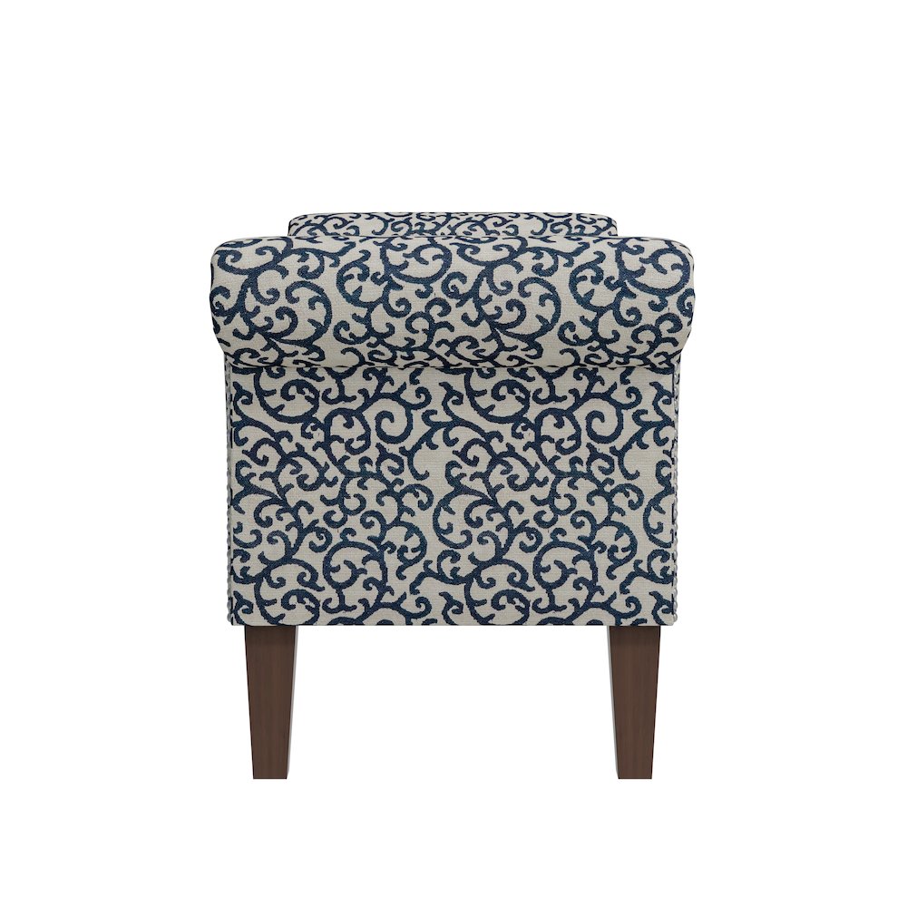 Rolled Arm Storage Ottoman in Black Curly Vine. Picture 3