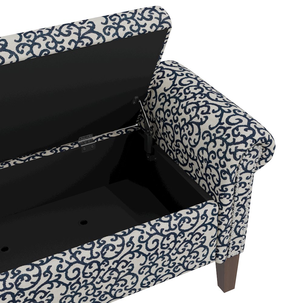 Rolled Arm Storage Ottoman in Black Curly Vine. Picture 5