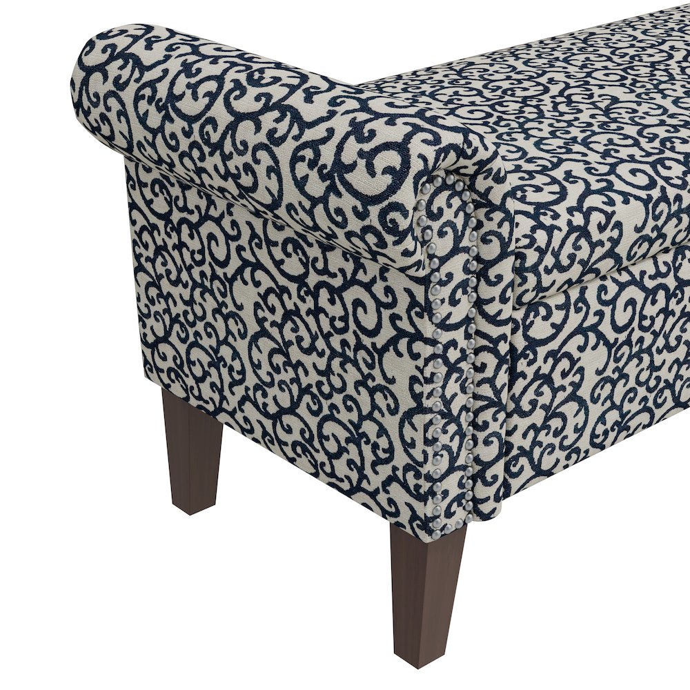 Rolled Arm Storage Ottoman in Black Curly Vine. Picture 6
