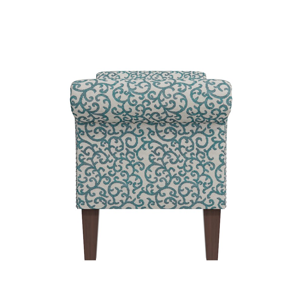Rolled Arm Storage Ottoman in Blue Curly Vine. Picture 3