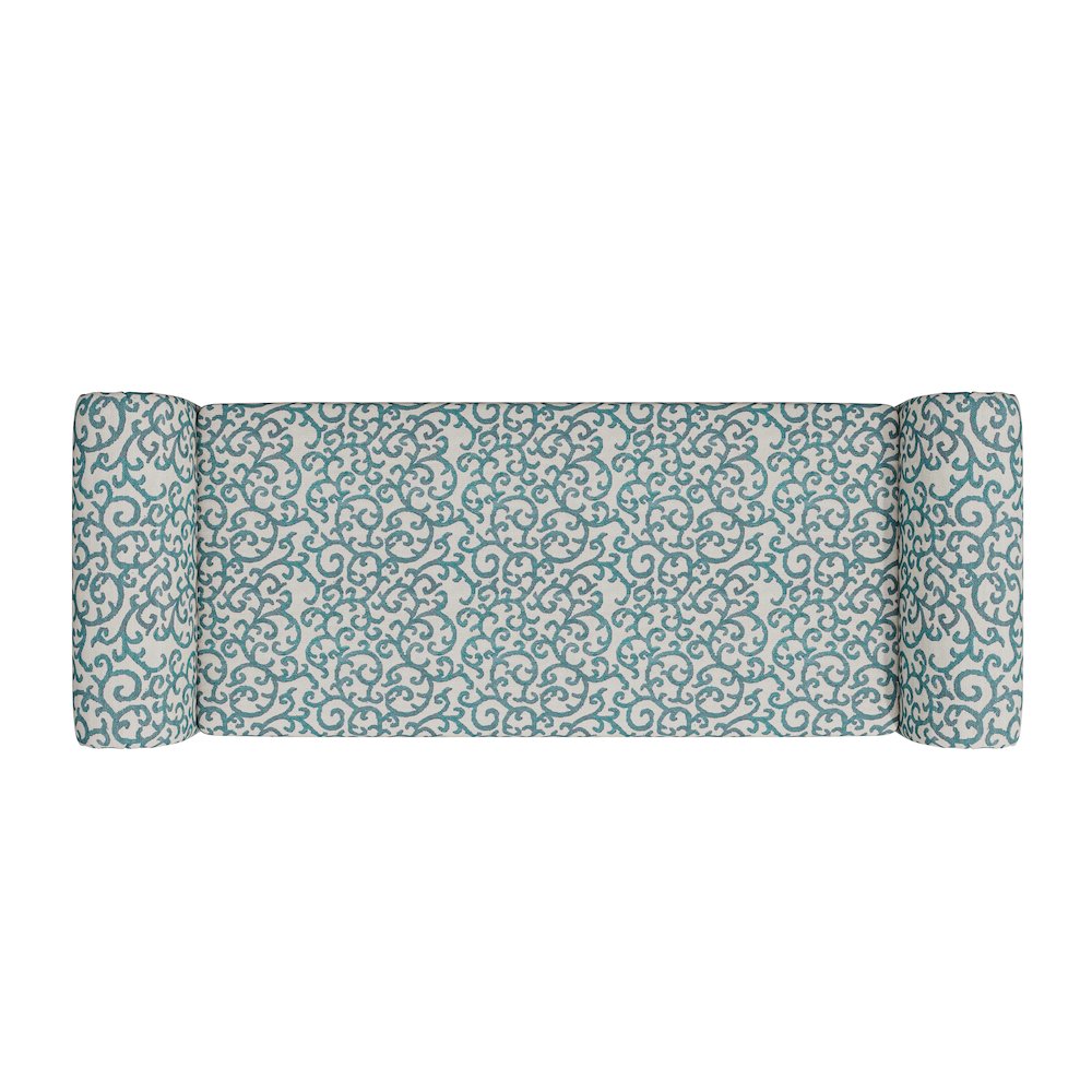 Rolled Arm Storage Ottoman in Blue Curly Vine. Picture 4