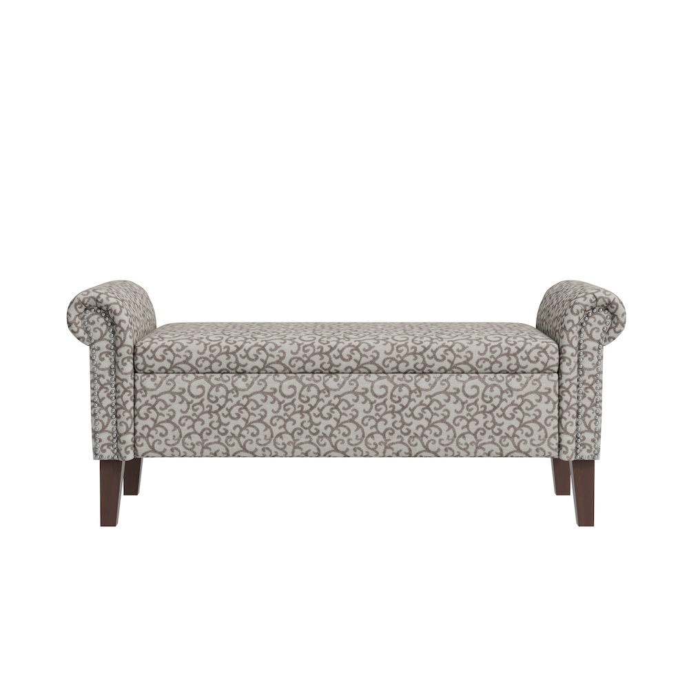 Rolled Arm Storage Ottoman in Tan Curly Vine. Picture 1