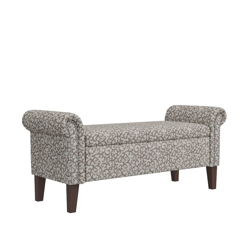 Rolled Arm Storage Ottoman in Tan Curly Vine. Picture 2