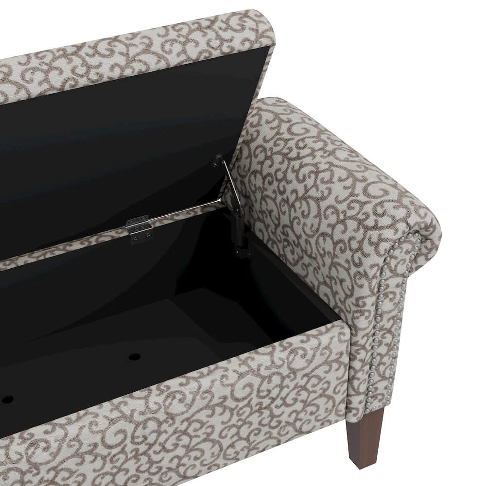 Rolled Arm Storage Ottoman in Tan Curly Vine. Picture 5