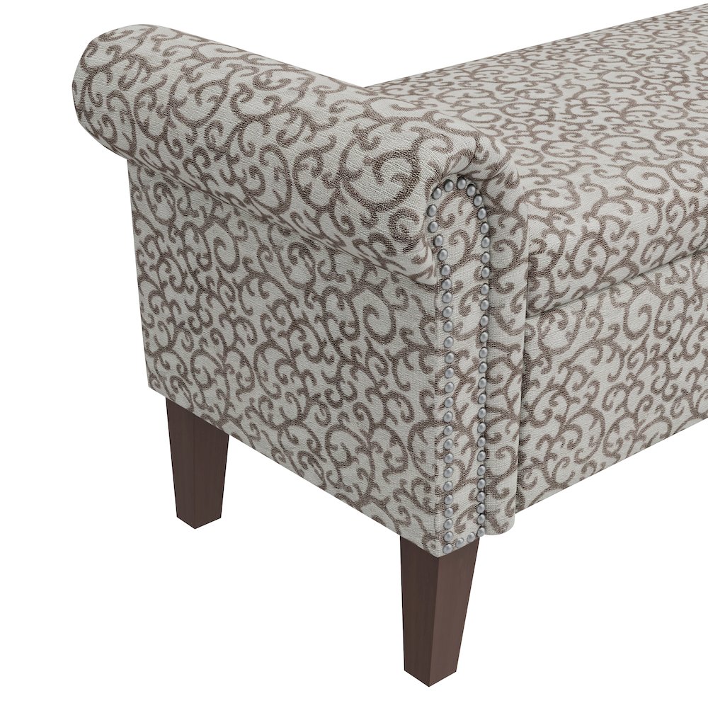 Rolled Arm Storage Ottoman in Tan Curly Vine. Picture 6