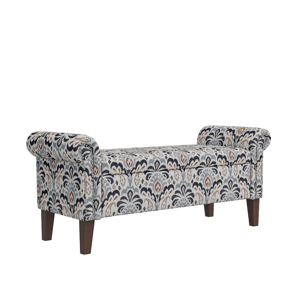 Rolled Arm Storage Ottoman in Gray and Black Damask. Picture 2