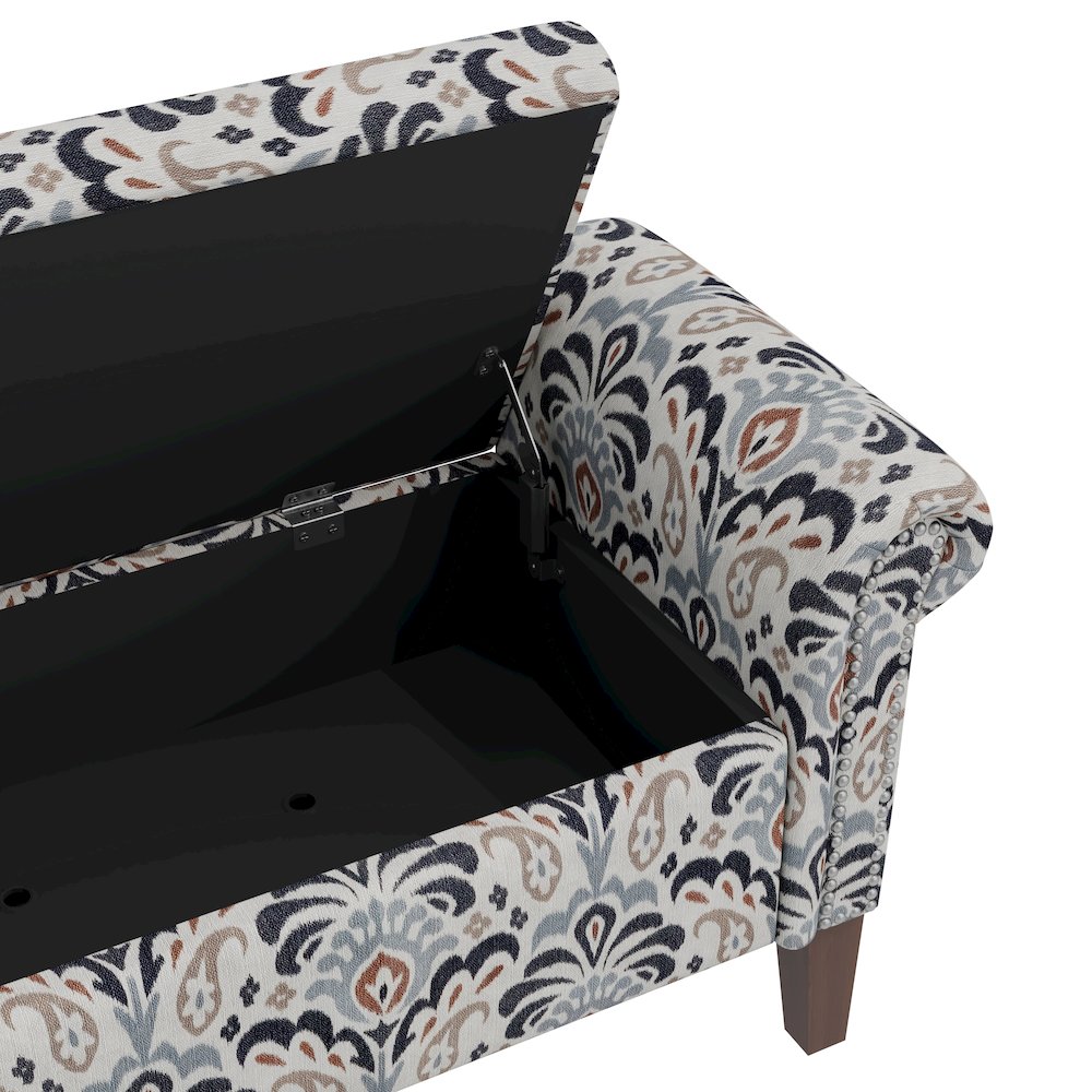 Rolled Arm Storage Ottoman in Gray and Black Damask. Picture 5