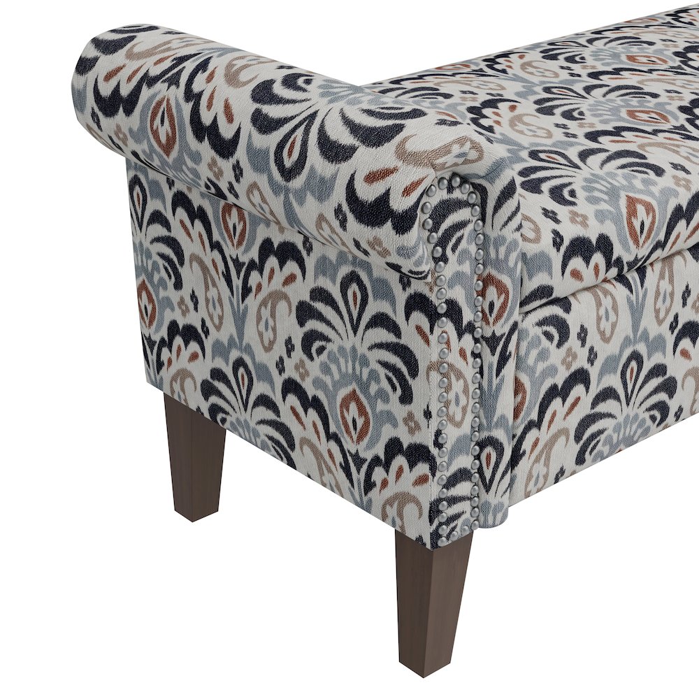 Rolled Arm Storage Ottoman in Gray and Black Damask. Picture 6