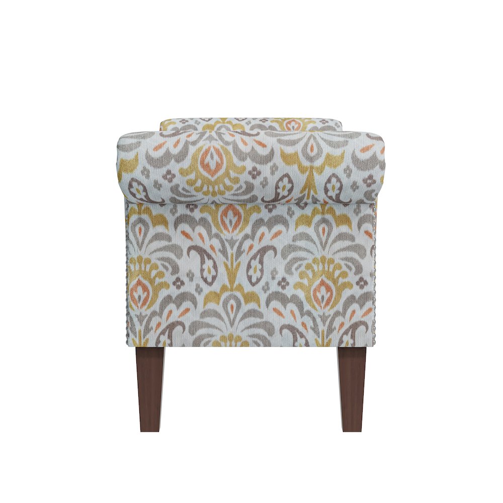 Rolled Arm Storage Ottoman in Orange and Gray Damask. Picture 3