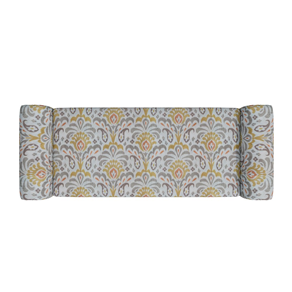 Rolled Arm Storage Ottoman in Orange and Gray Damask. Picture 4