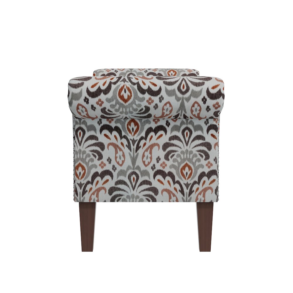 Rolled Arm Storage Ottoman in Amber and Gray Damask. Picture 3