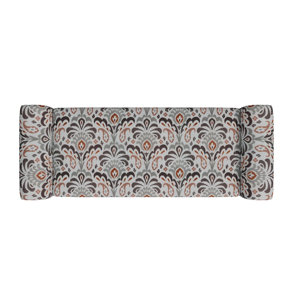 Rolled Arm Storage Ottoman in Amber and Gray Damask. Picture 4