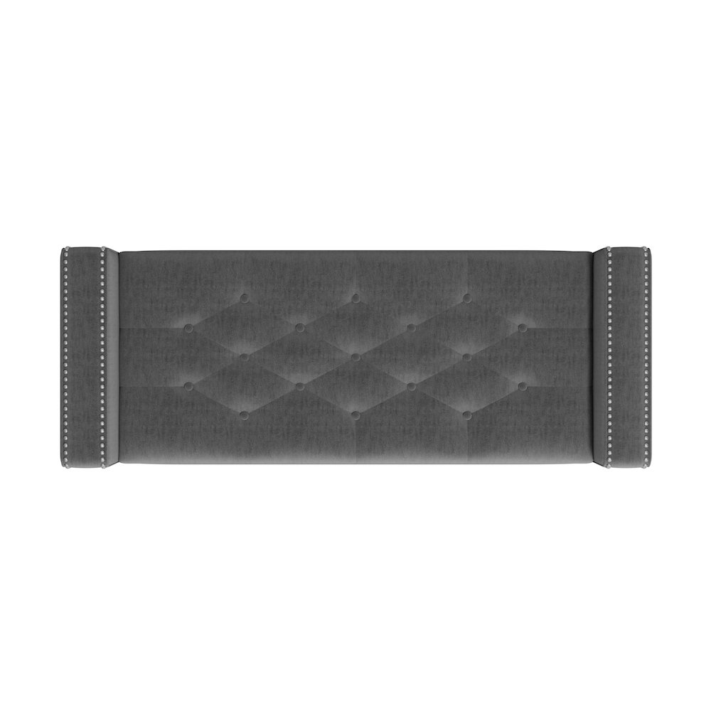 Square Arm Tufted Storage Ottoman in Charcoal Gray Velvet. Picture 4