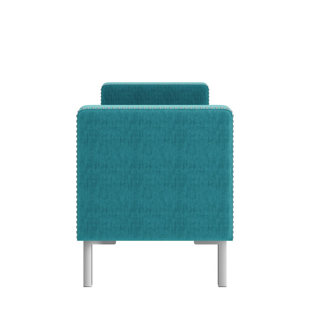 Square Arm Tufted Storage Ottoman in Sky Blue Velvet. Picture 3