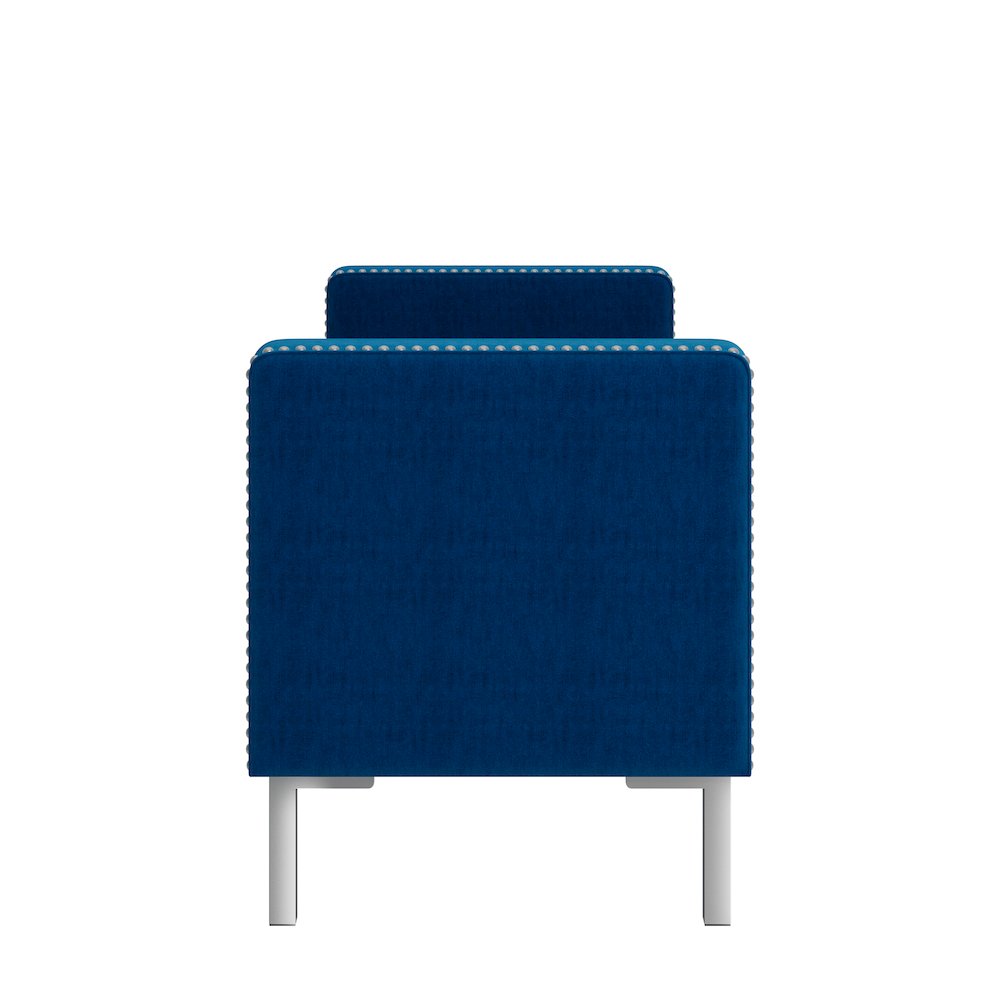 Square Arm Tufted Storage Ottoman in Navy Blue Velvet. Picture 3