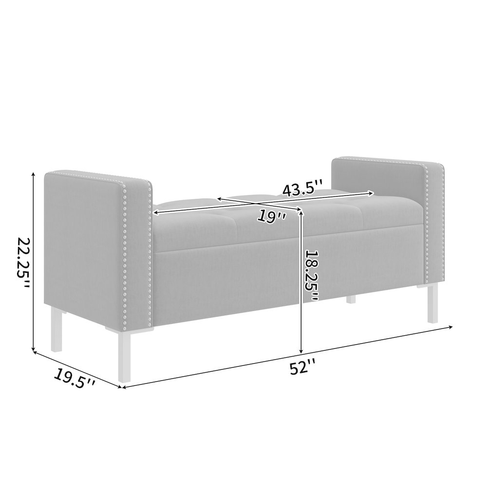 Square Arm Tufted Storage Ottoman in Navy Blue Velvet. Picture 7