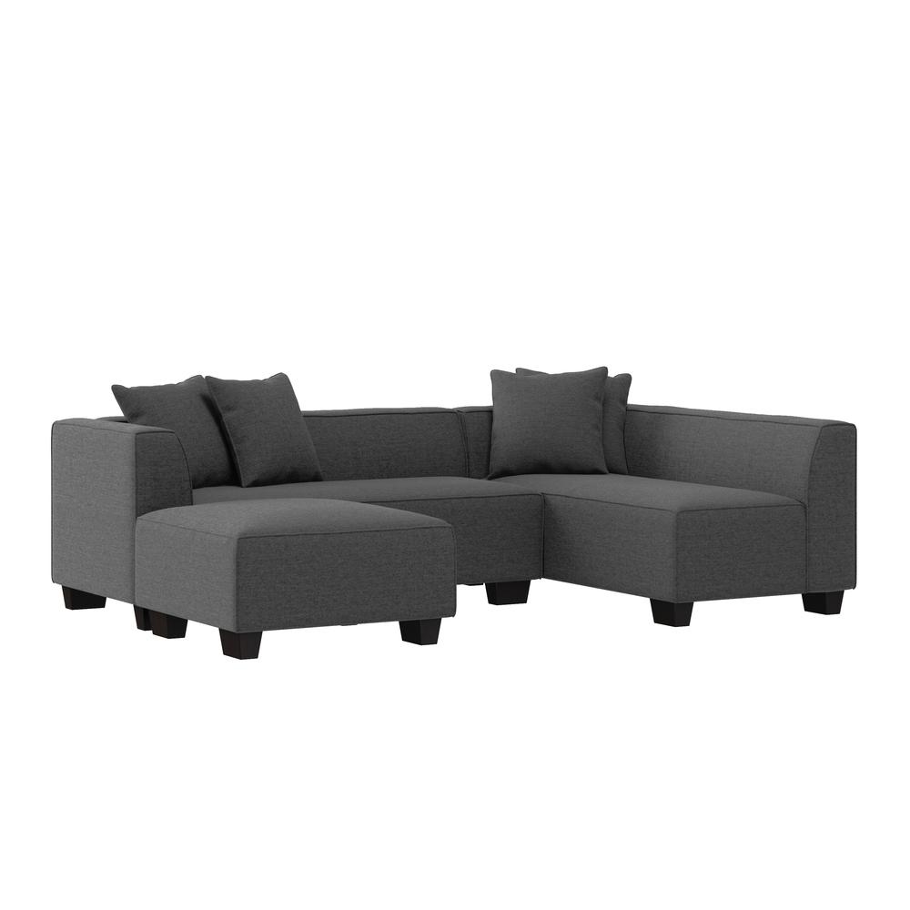 Right-hand Facing Sectional in Charcoal Velour with Ottoman. Picture 1