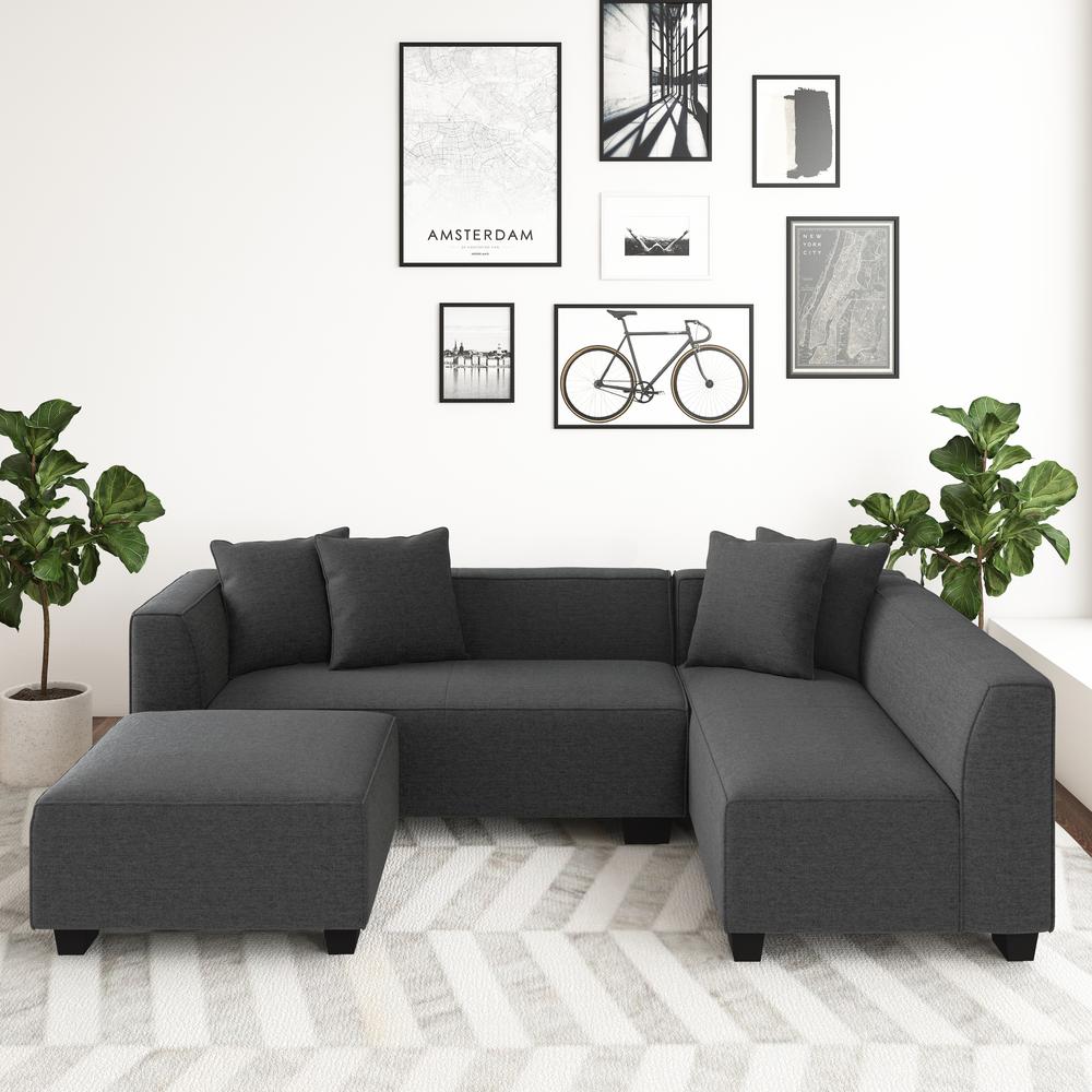 Right-hand Facing Sectional in Charcoal Velour with Ottoman. Picture 9