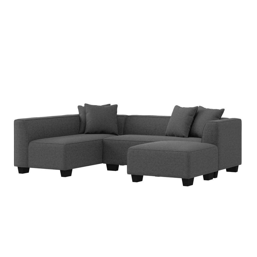 Right-hand Facing Sectional in Charcoal Velour with Ottoman. Picture 3