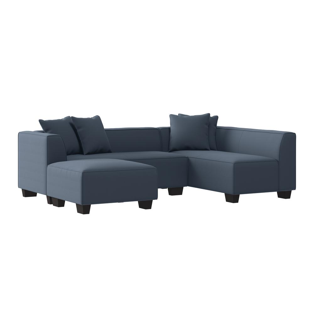 Right-hand Facing Sectional in Blue Velour with Ottoman. Picture 1