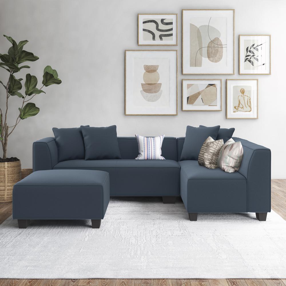 Right-hand Facing Sectional in Blue Velour with Ottoman. Picture 10