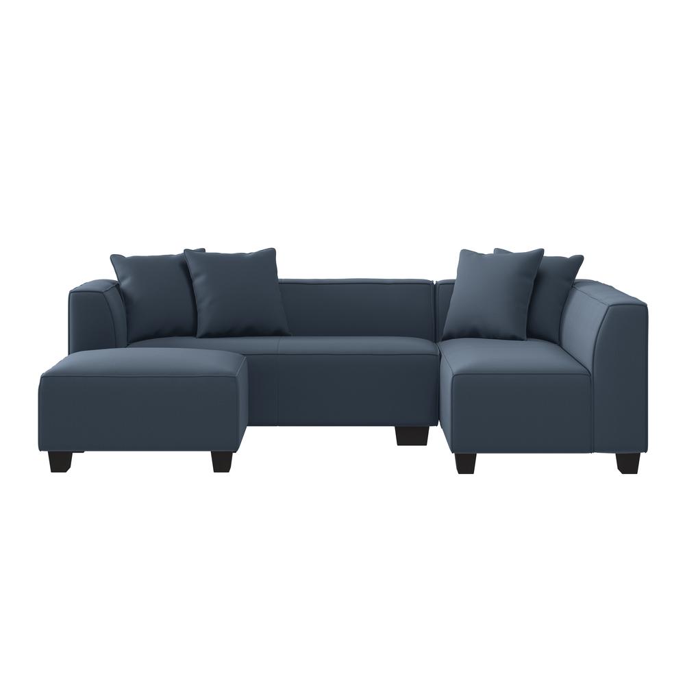 Right-hand Facing Sectional in Blue Velour with Ottoman. Picture 2