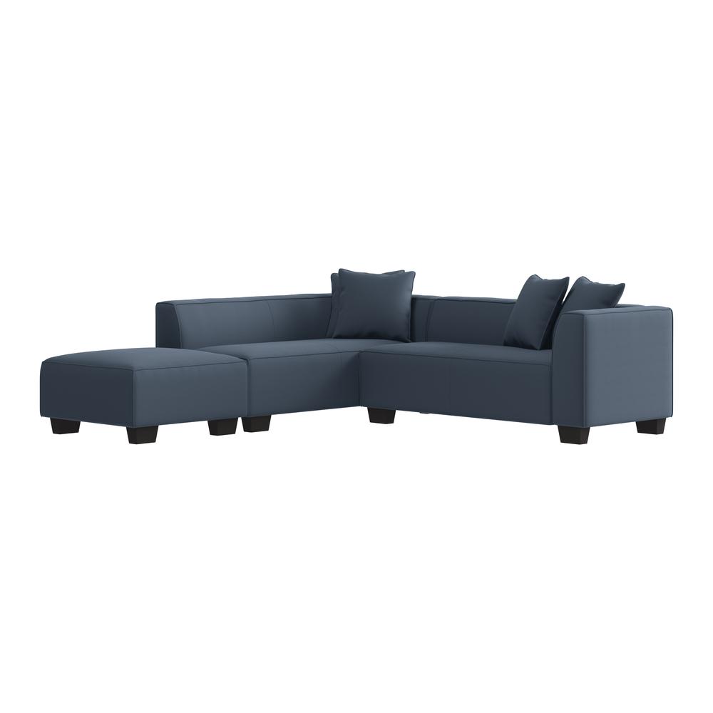 Right-hand Facing Sectional in Blue Velour with Ottoman. Picture 6