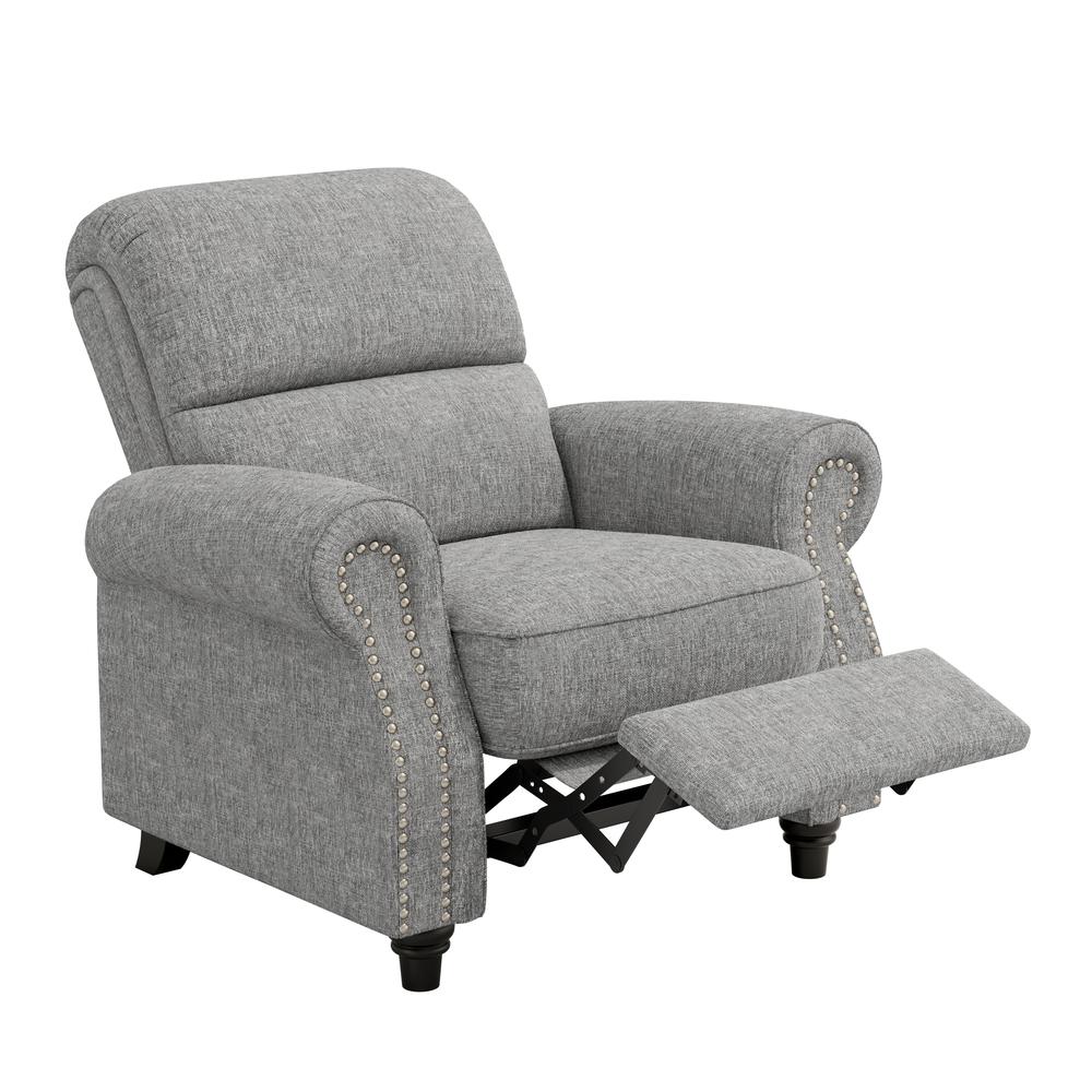 ProLounger Bustle-Back Pushback Recliner with Nailheads in Grey Chenille. Picture 1