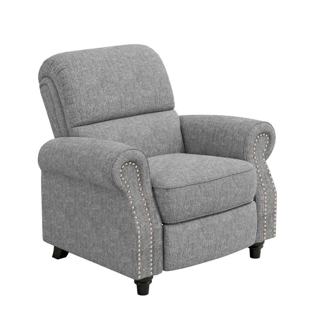 ProLounger Bustle-Back Pushback Recliner with Nailheads in Grey Chenille. Picture 2