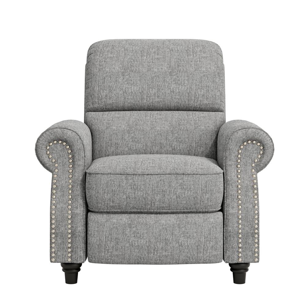 ProLounger Bustle-Back Pushback Recliner with Nailheads in Grey Chenille. Picture 3